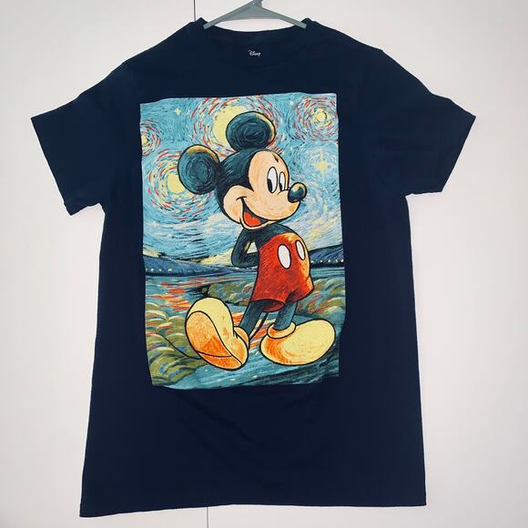 Disney Mickey Mouse Van Gogh Starry Night Navy Blue T-Shirt - Picture 1 of 10